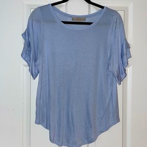 Loft baby blue top with ruffle sleeve